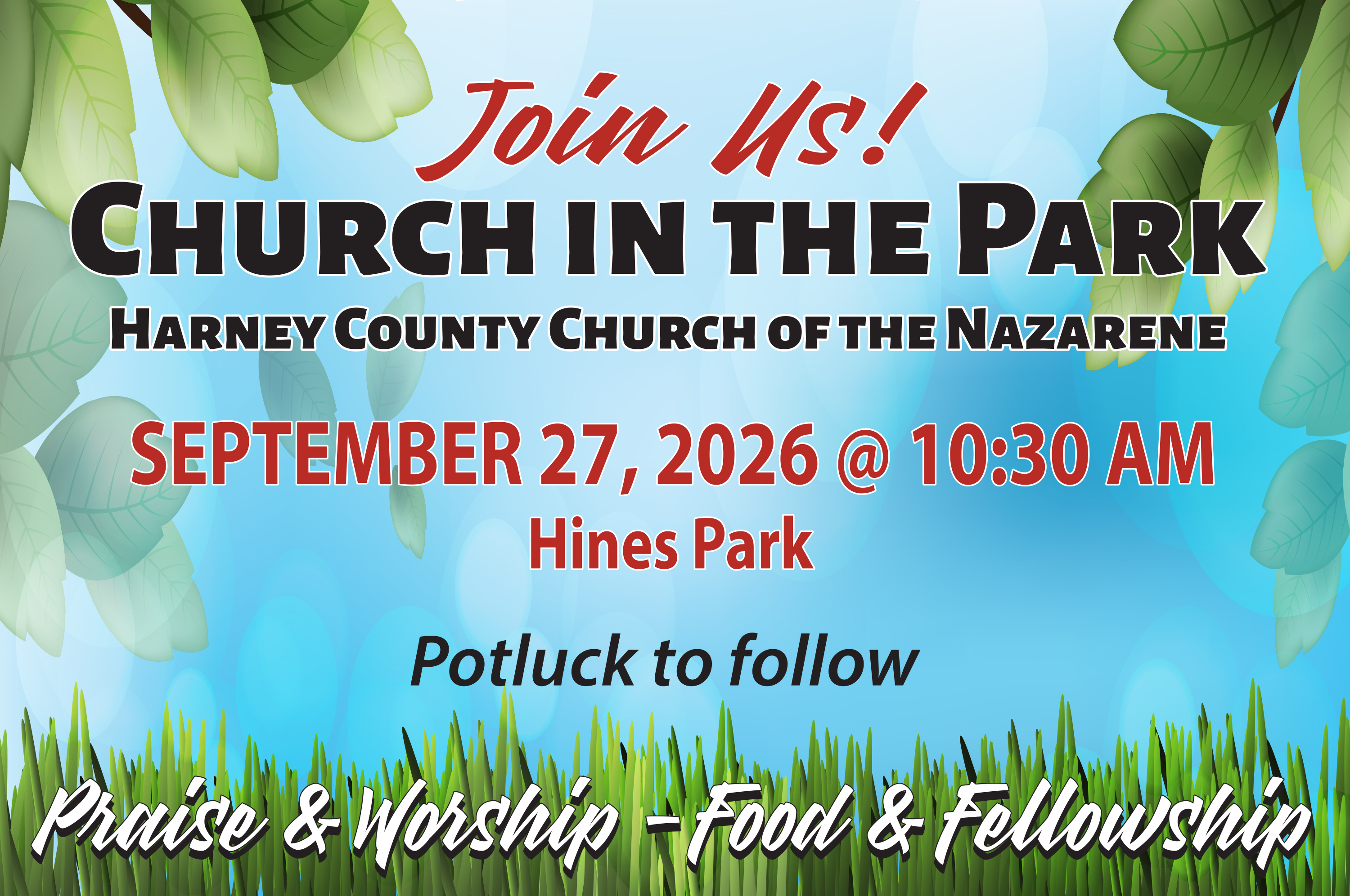 Church in the Park on September 27, 2026 at Hines Park